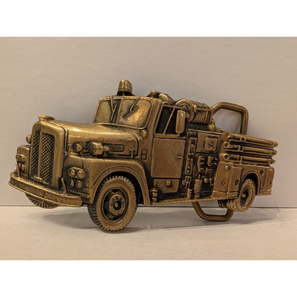 Vintage 1978 Mack Fire Truck Belt Buckle Solid Brass Baron Buckle Firefighters